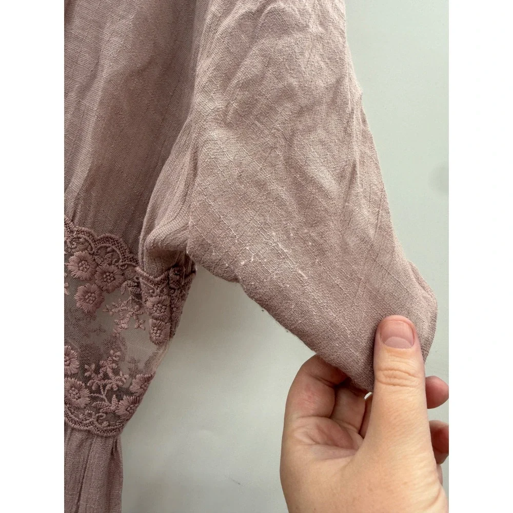 Alya Duster Cardigan L/XL Dusty Rose Lace Trim Boho‎ Open Front Maxi Kimono - Picture 9 of 13